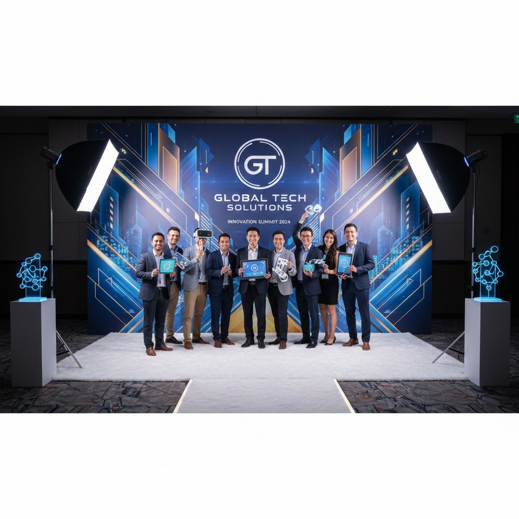 Firmafotozone med brandfarver og logo